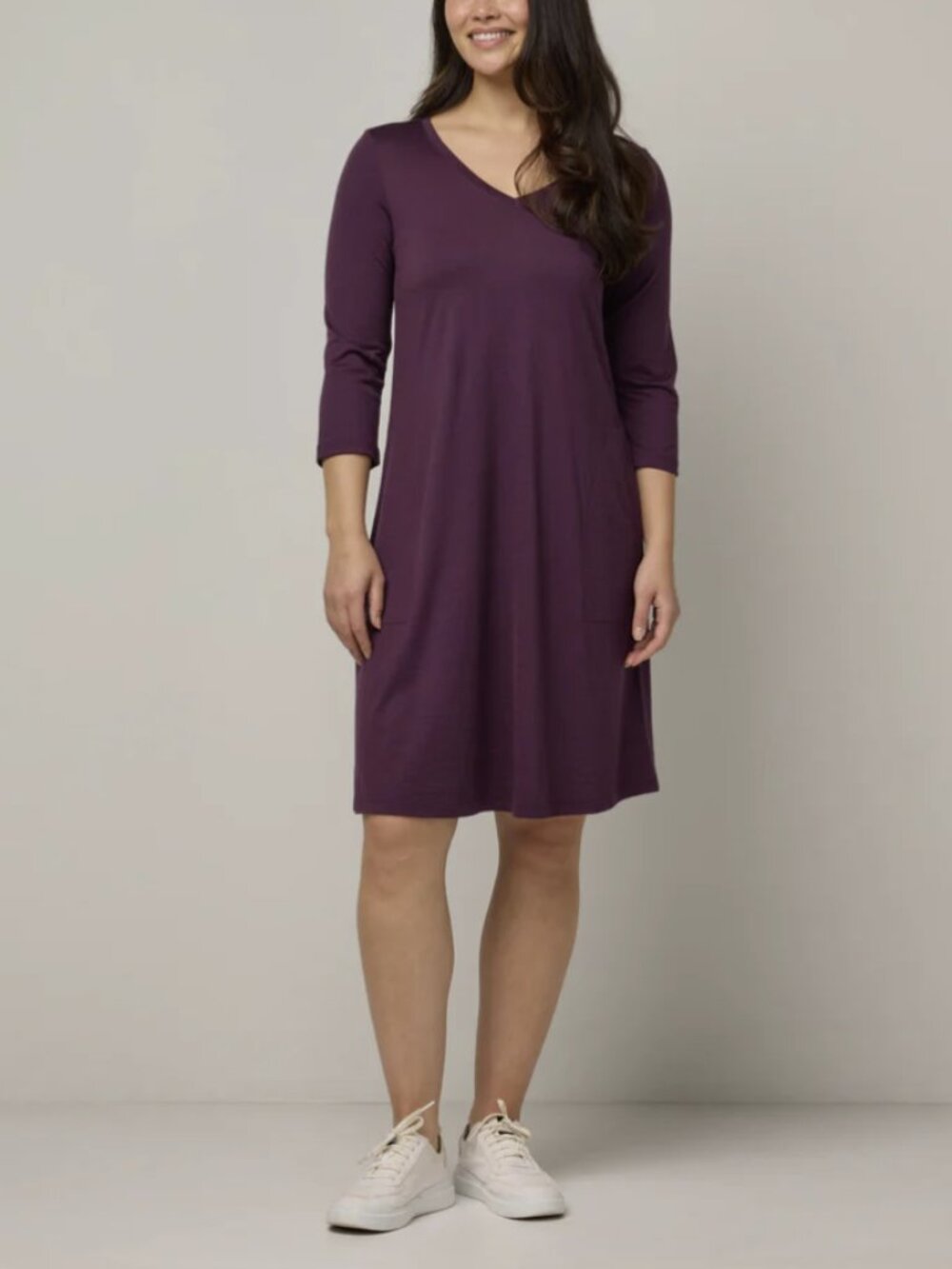 Wool& Willow Swing Dress Merino Wool Marionberry V-Neck Size Medium Long
